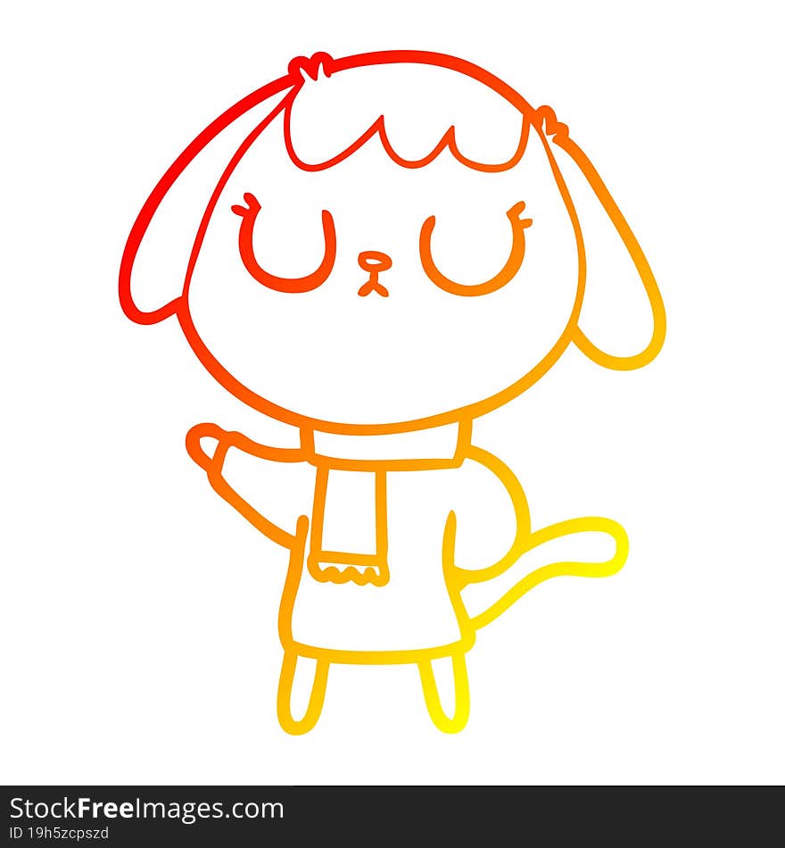 Warm Gradient Line Drawing Cute Cartoon Dog