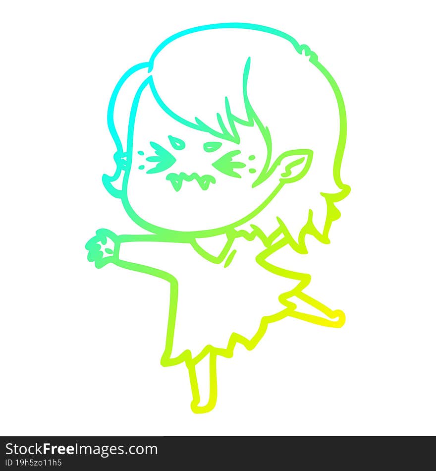 Cold Gradient Line Drawing Annoyed Cartoon Vampire Girl