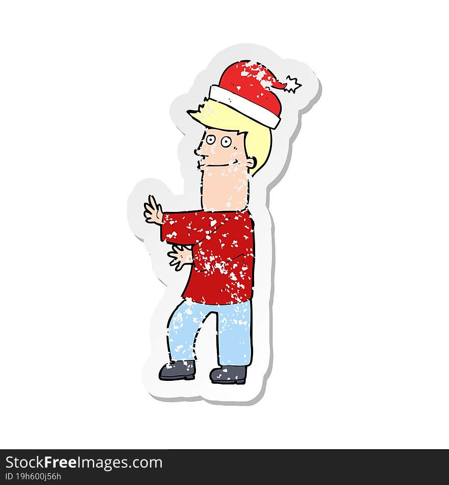 Retro Distressed Sticker Of A Cartoon Man Ready For Christmas