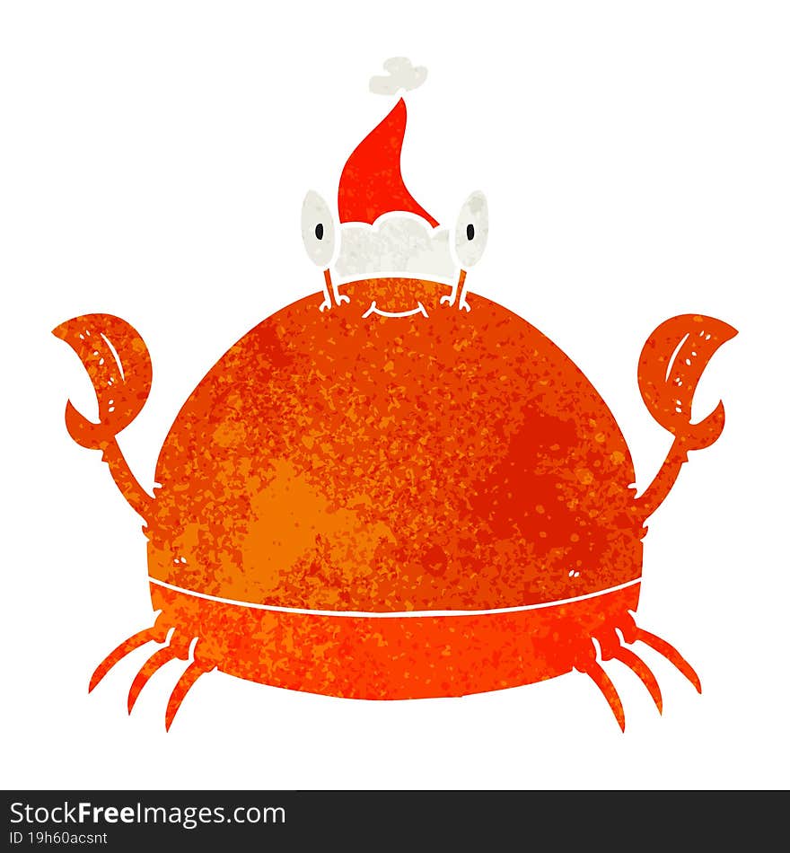 retro cartoon of a crab wearing santa hat