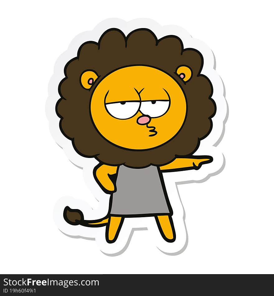 sticker of a cartoon bored lion