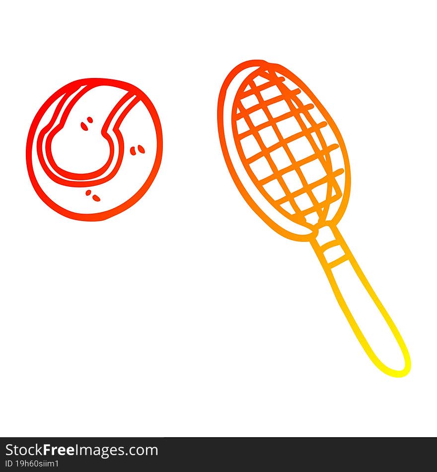 warm gradient line drawing cartoon tennis racket and ball