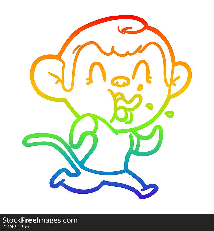 rainbow gradient line drawing crazy cartoon monkey running