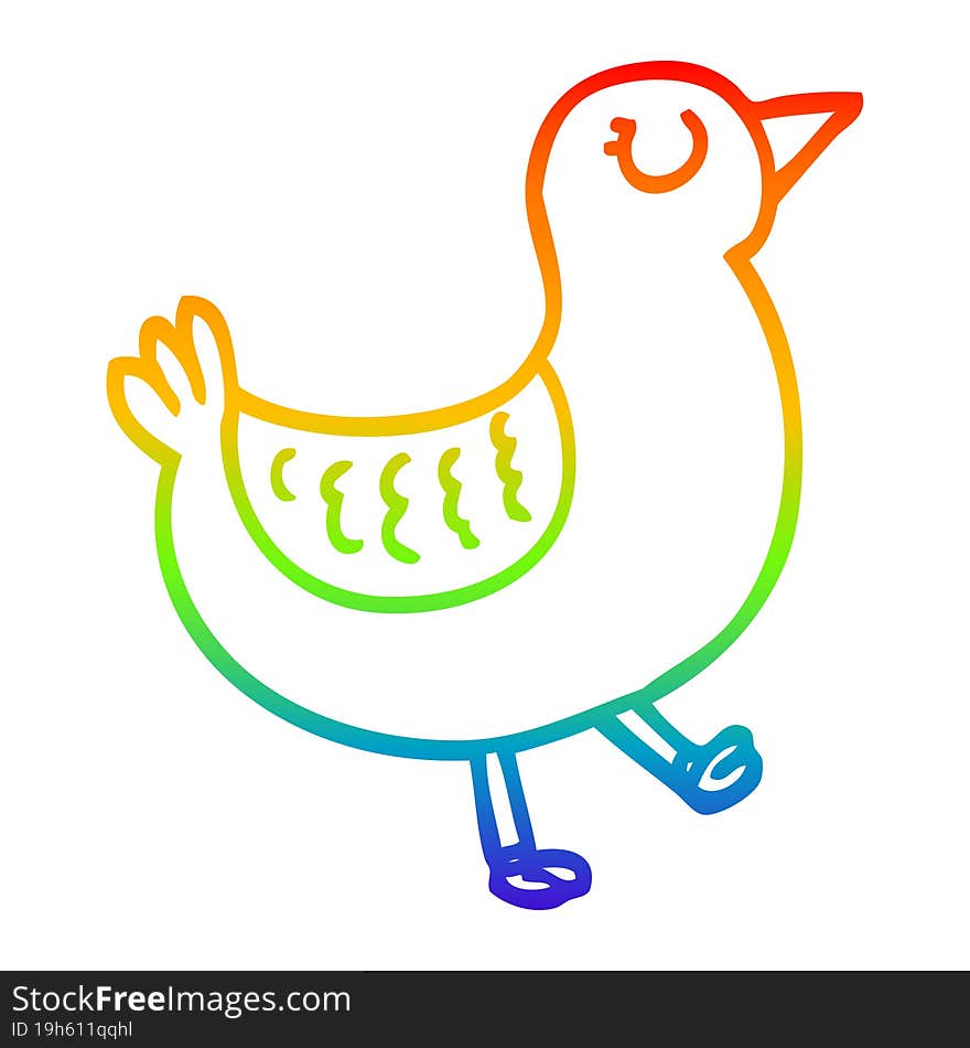 rainbow gradient line drawing of a cartoon bird