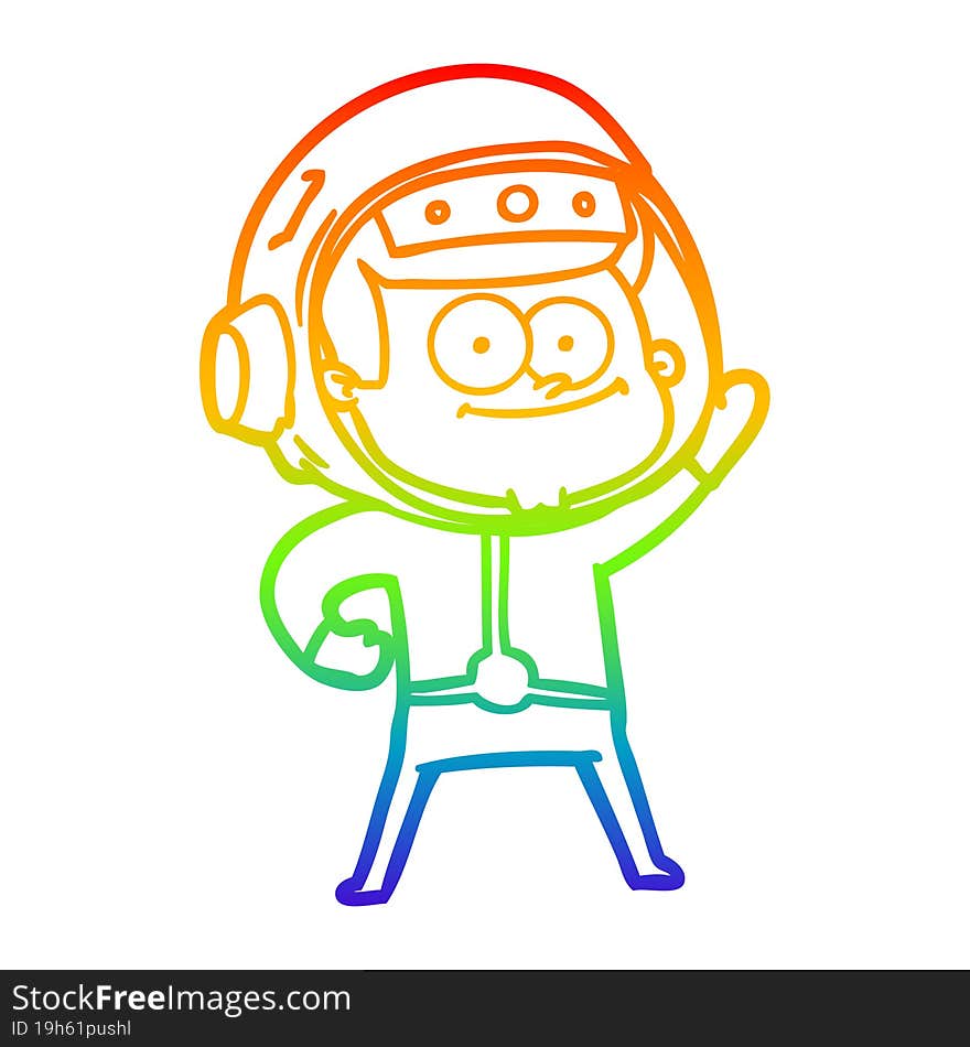 rainbow gradient line drawing of a happy astronaut cartoon