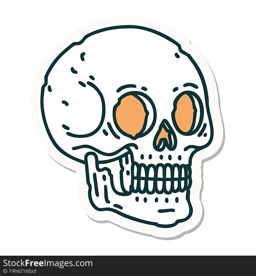 sticker of tattoo in traditional style of a skull. sticker of tattoo in traditional style of a skull