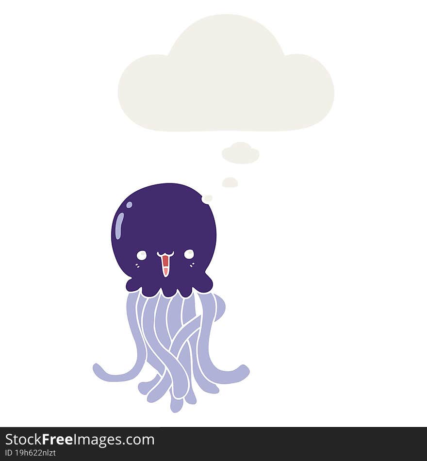 Cartoon Jellyfish And Thought Bubble In Retro Style