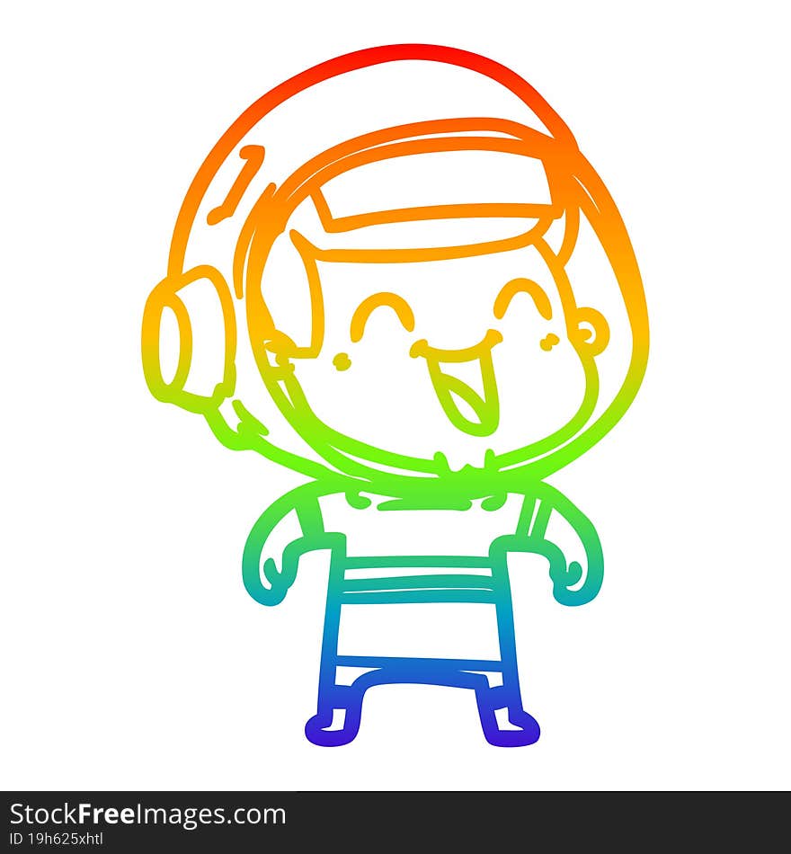 Rainbow Gradient Line Drawing Happy Cartoon Astronaut