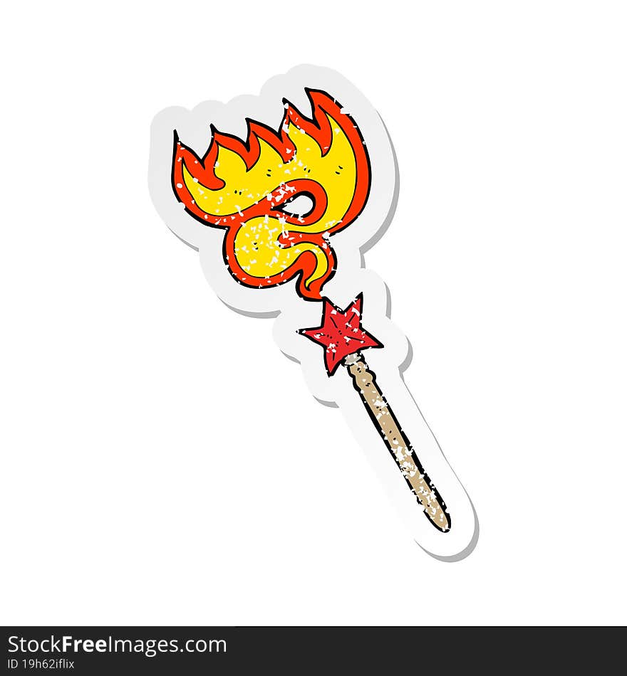 retro distressed sticker of a cartoon magic wand casting fire spell