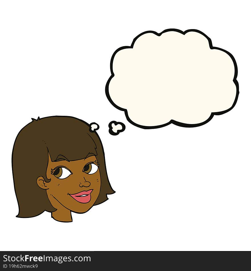 Cartoon Happy Female Face With Thought Bubble