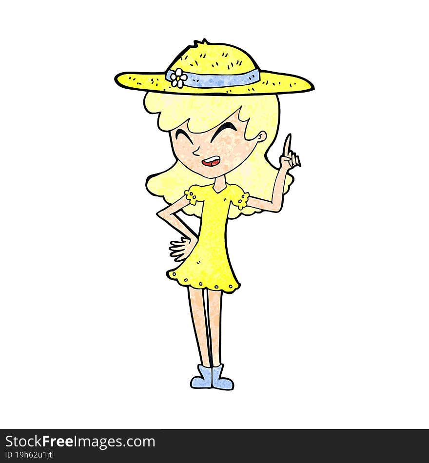 cartoon woman wearing summer hat