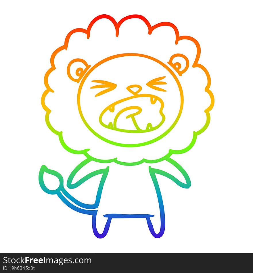 rainbow gradient line drawing cartoon angry lion