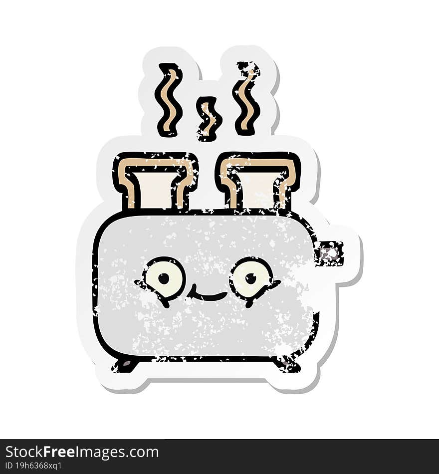 Distressed Sticker Of A Cute Cartoon Of A Toaster