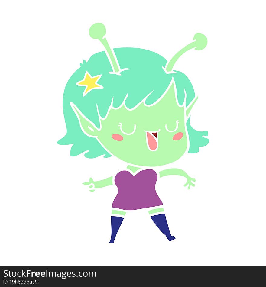 happy alien girl flat color style cartoon