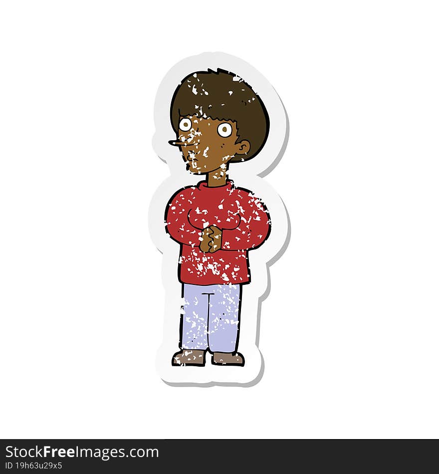 retro distressed sticker of a cartoon nervous man