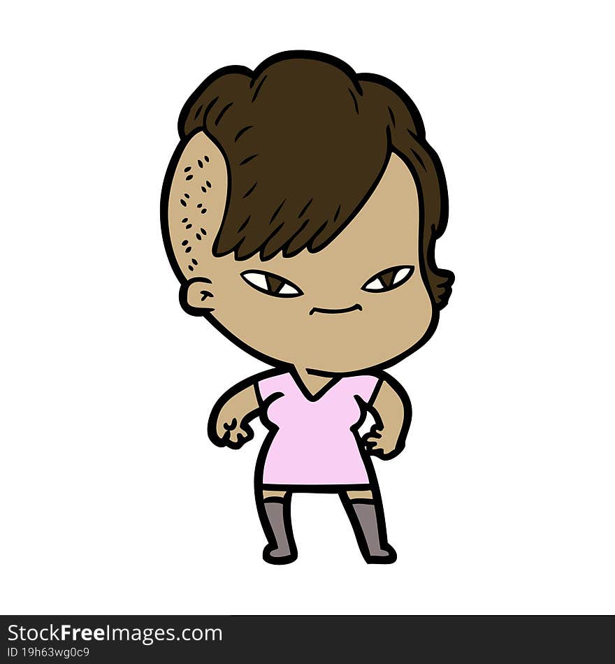 cute cartoon girl with hipster haircut. cute cartoon girl with hipster haircut