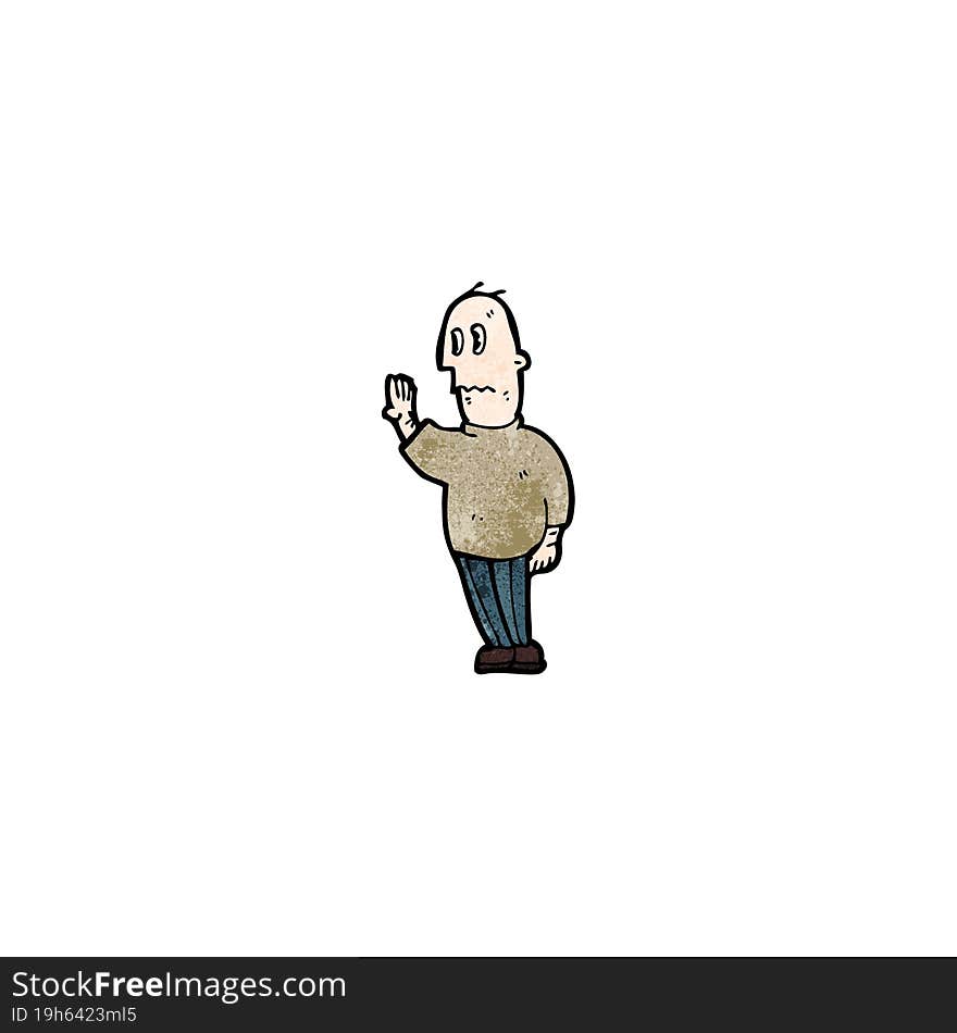 cartoon man looking at hand