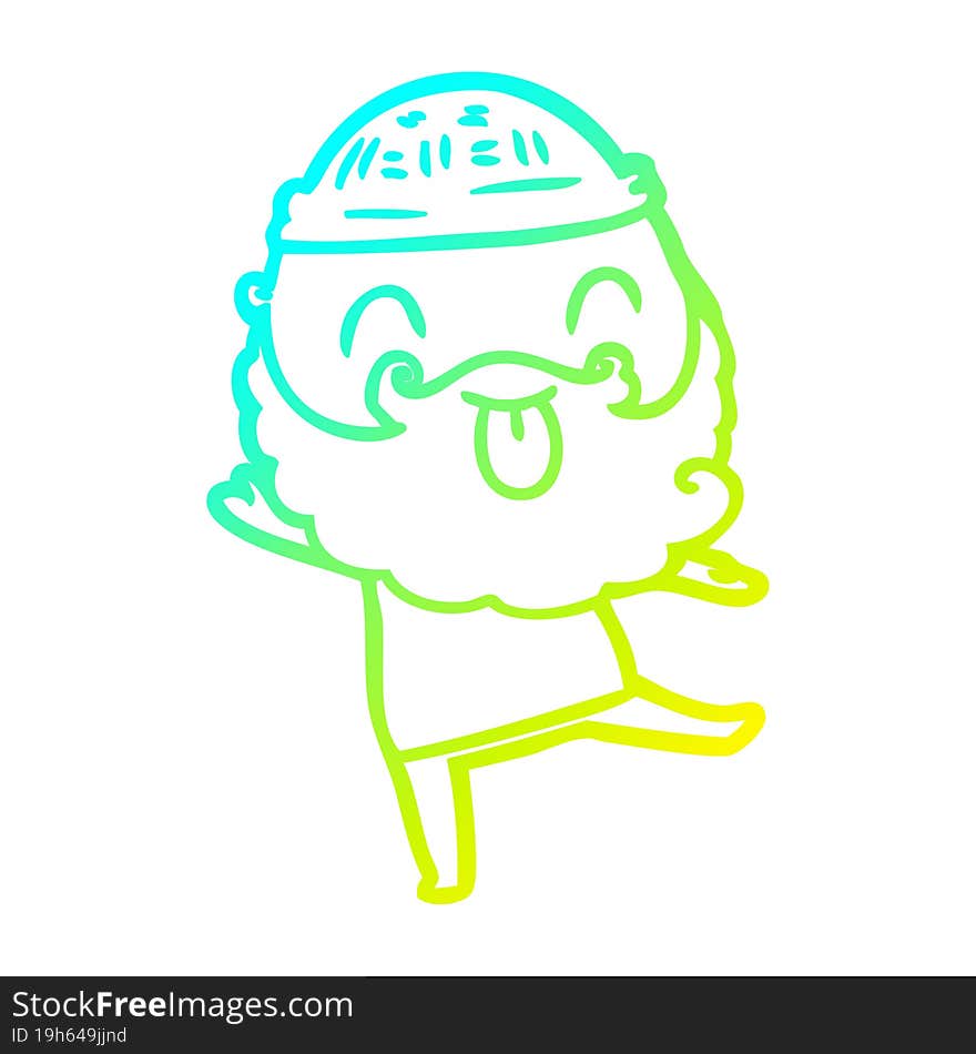 cold gradient line drawing dancing man with beard sticking out tongue