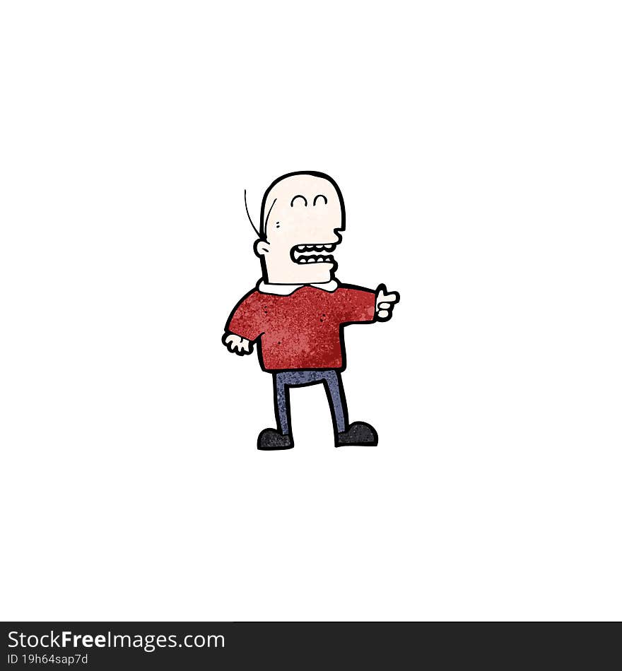 cartoon bald man pointing and laughing