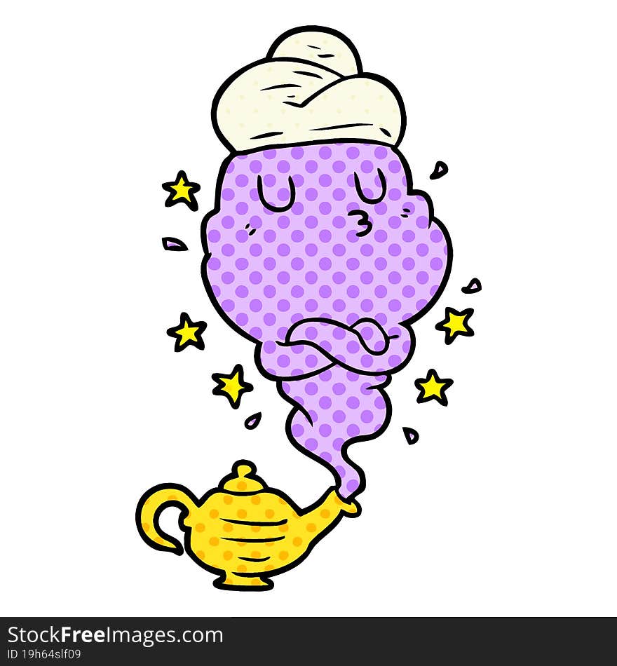 cute cartoon genie rising out of lamp. cute cartoon genie rising out of lamp