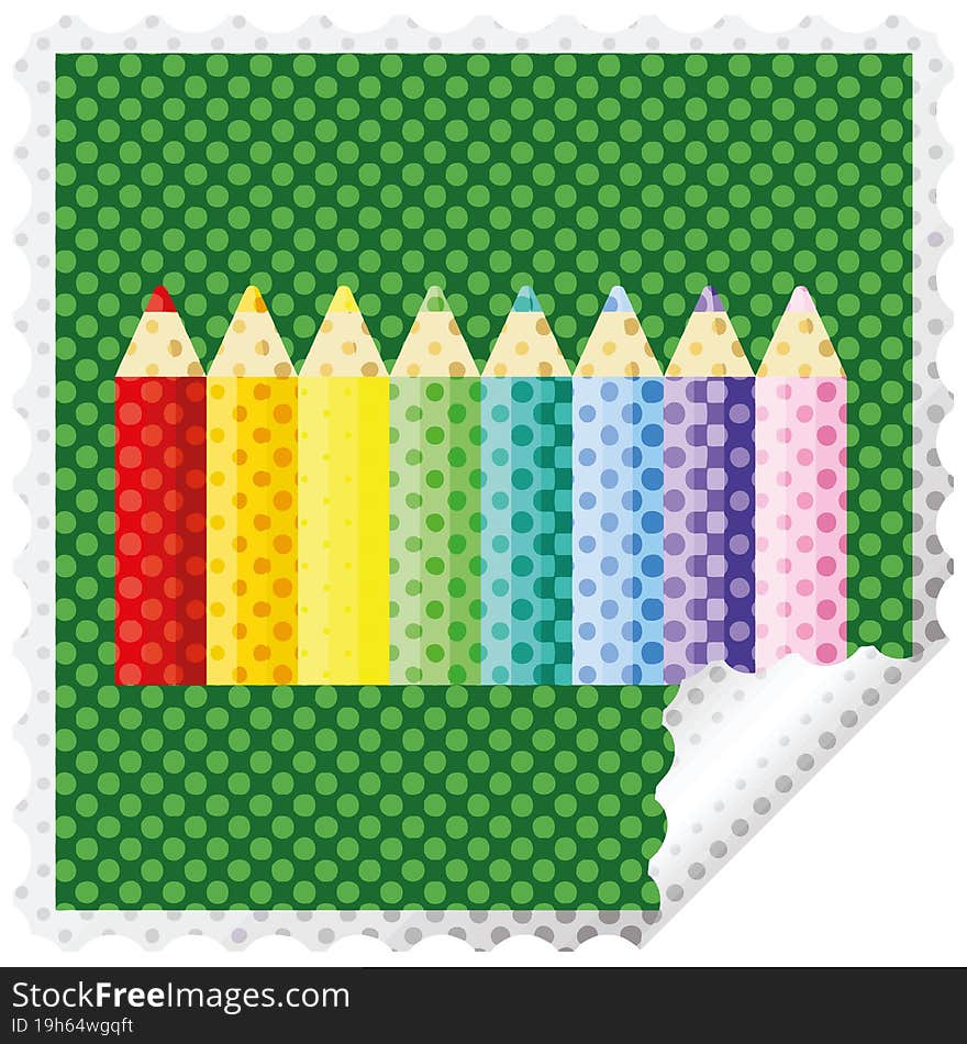 Color Pencils Graphic Vector Illustration Square Sticker Stamp