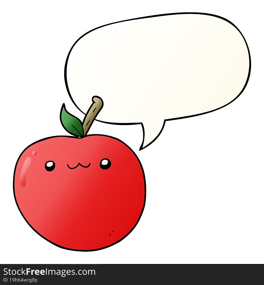 cartoon cute apple and speech bubble in smooth gradient style