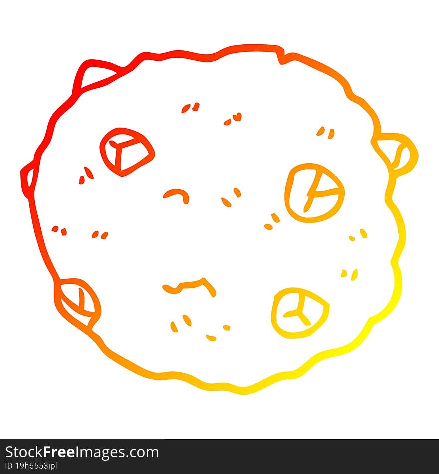 warm gradient line drawing cartoon chocolate chip cookie