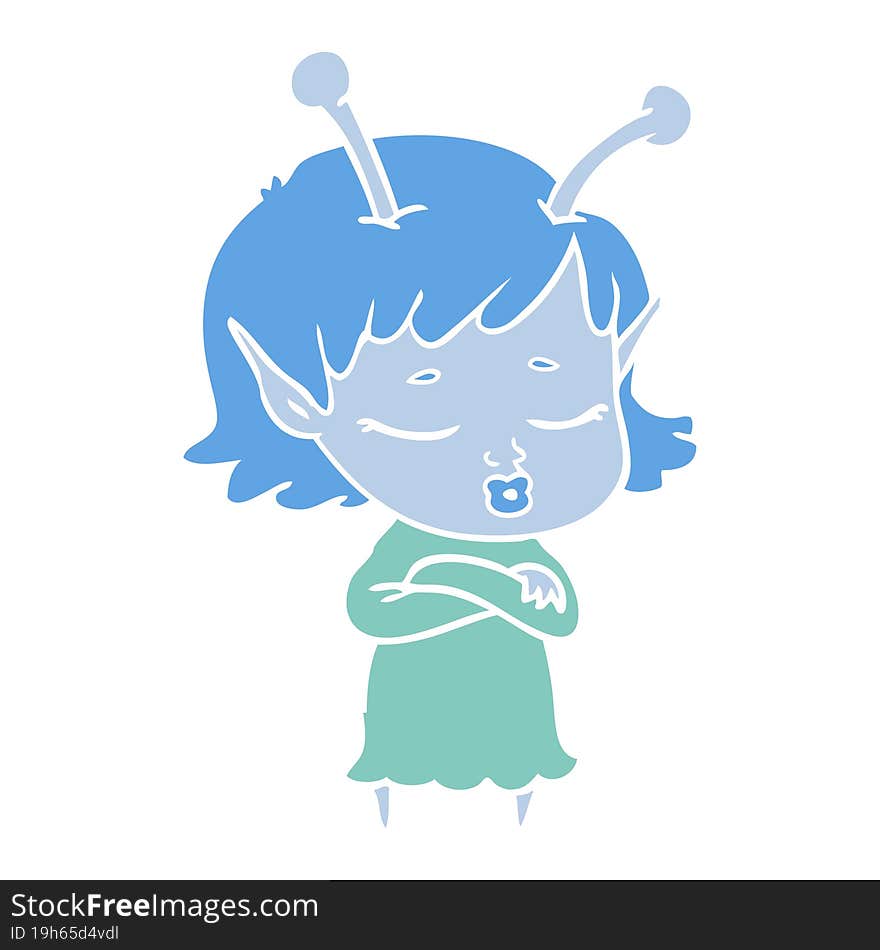 Cute Alien Girl Flat Color Style Cartoon