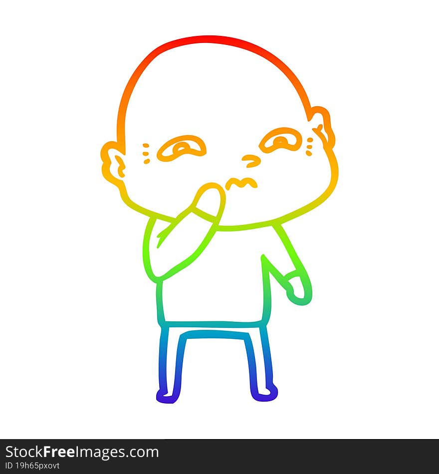 rainbow gradient line drawing of a cartoon nervous man