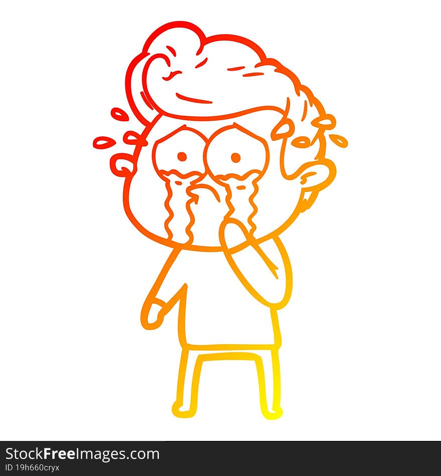 warm gradient line drawing of a cartoon crying man