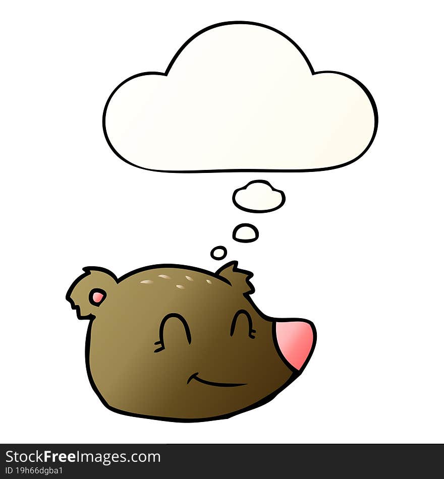 cartoon happy bear face and thought bubble in smooth gradient style