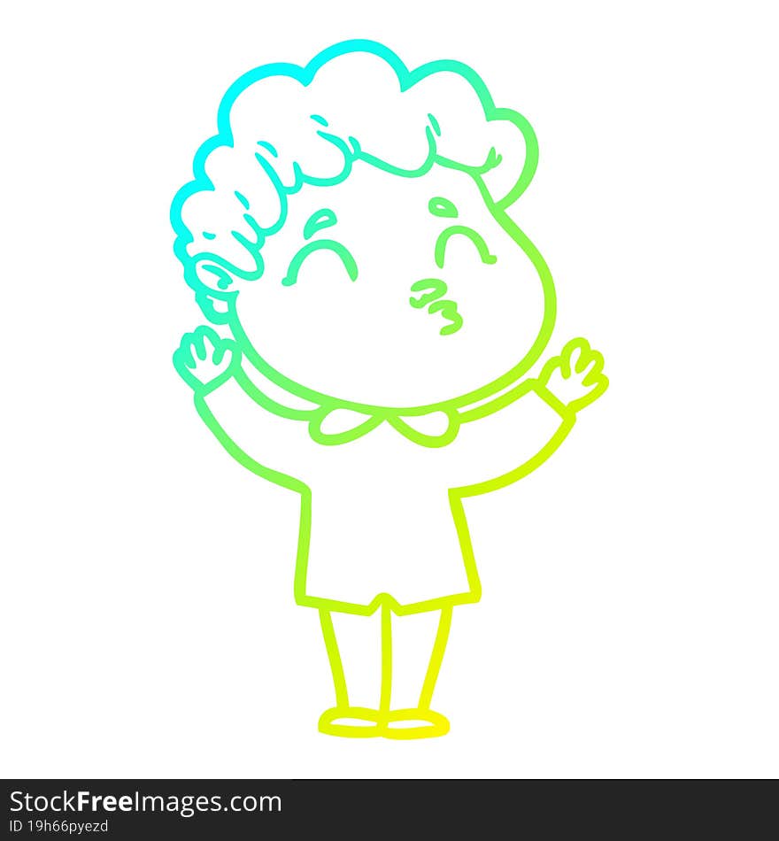 Cold Gradient Line Drawing Cartoon Man Shrugging