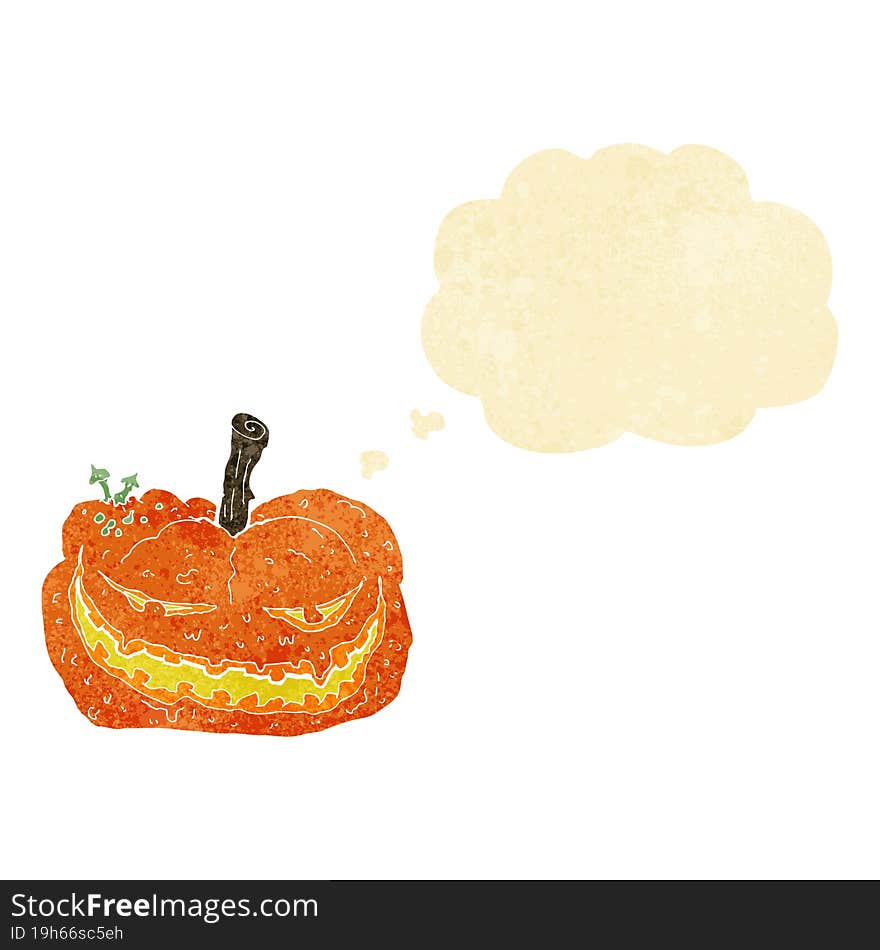 cartoon halloween pumpkin with thought bubble