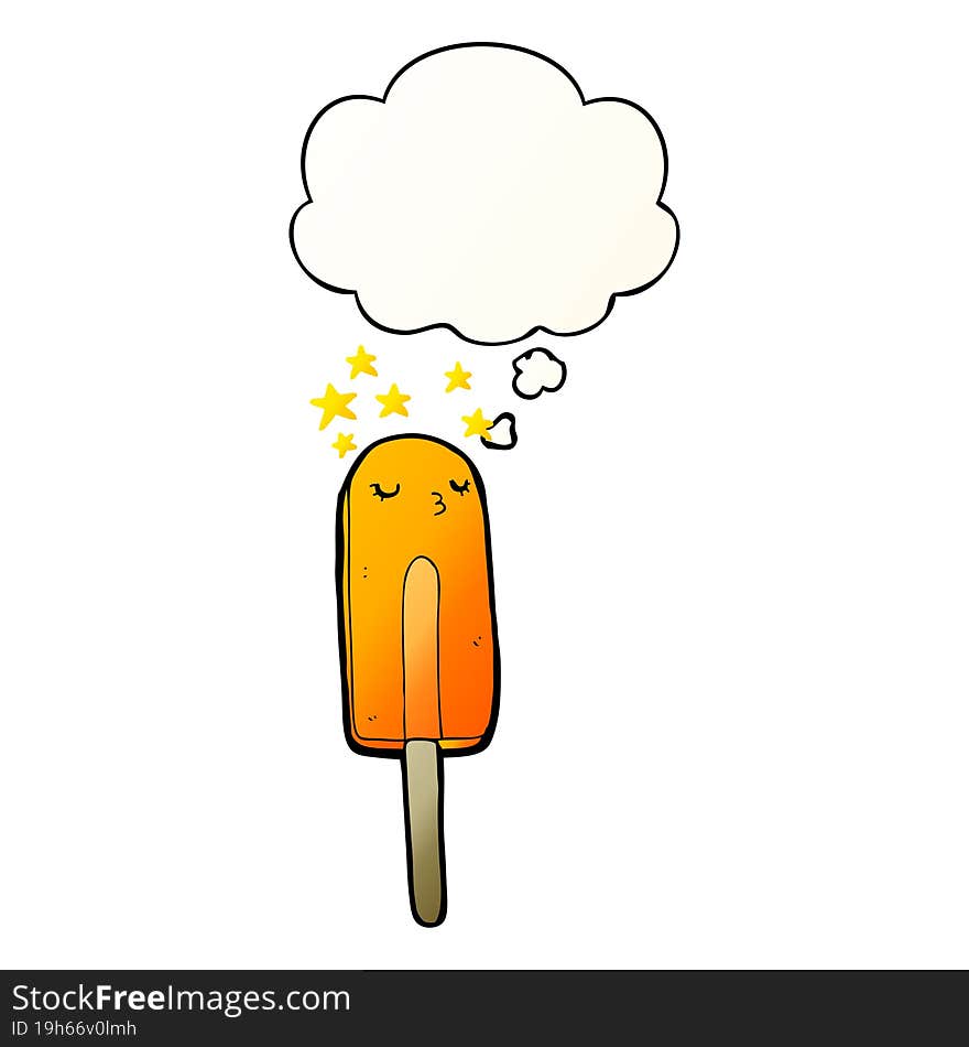 cartoon ice lolly with thought bubble in smooth gradient style