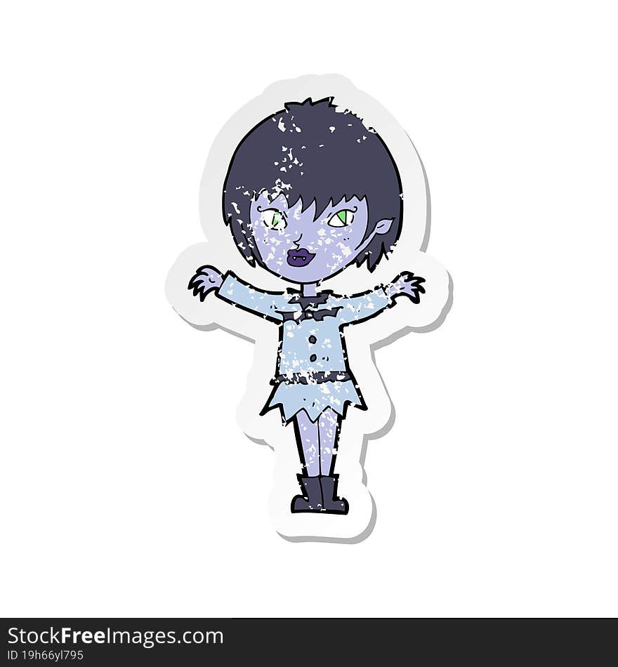 Retro Distressed Sticker Of A Cartoon Vampire Girl