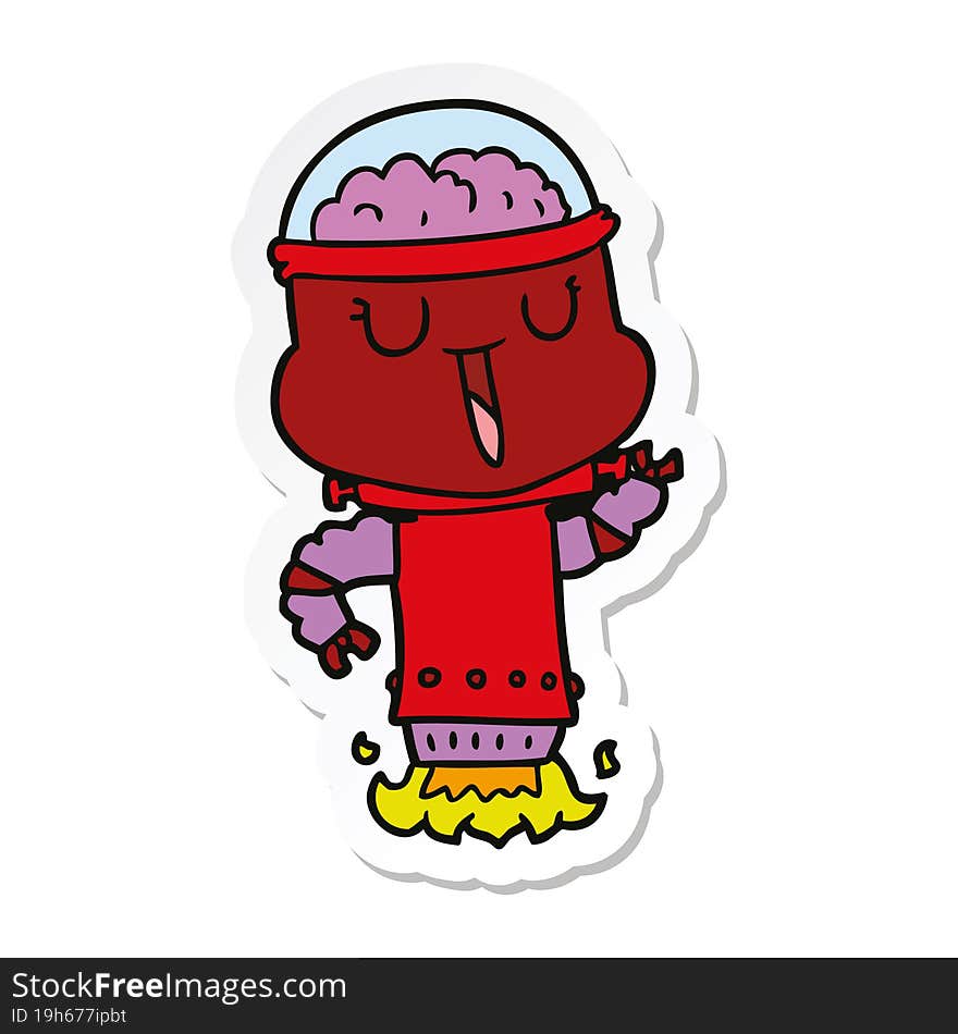 sticker of a happy cartoon robot flying