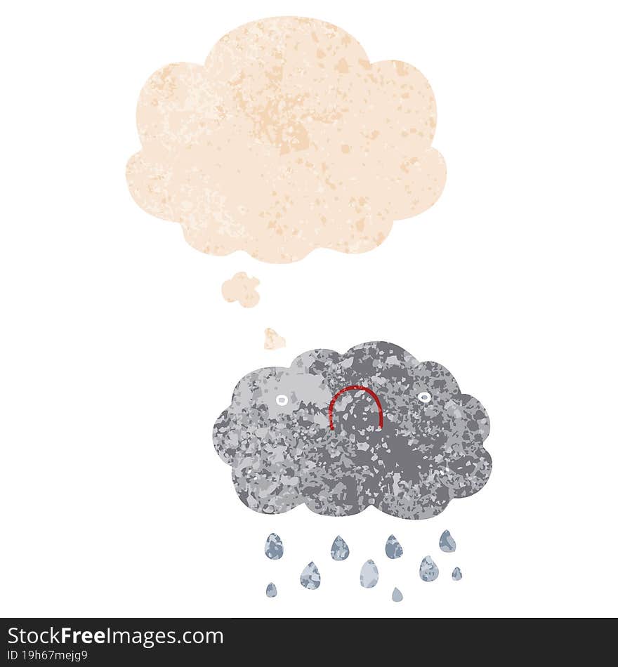 cute cartoon cloud and thought bubble in retro textured style