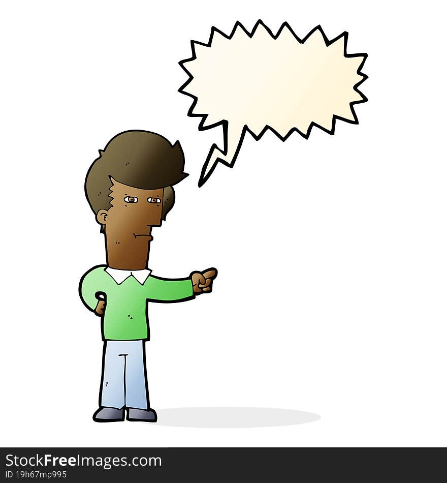 cartoon man pointing with speech bubble