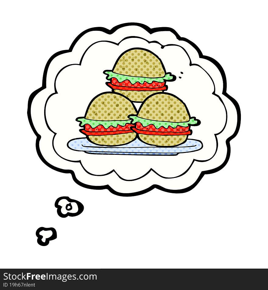 thought bubble cartoon plate of burgers