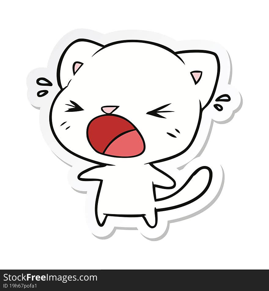 sticker of a cartoon cat crying