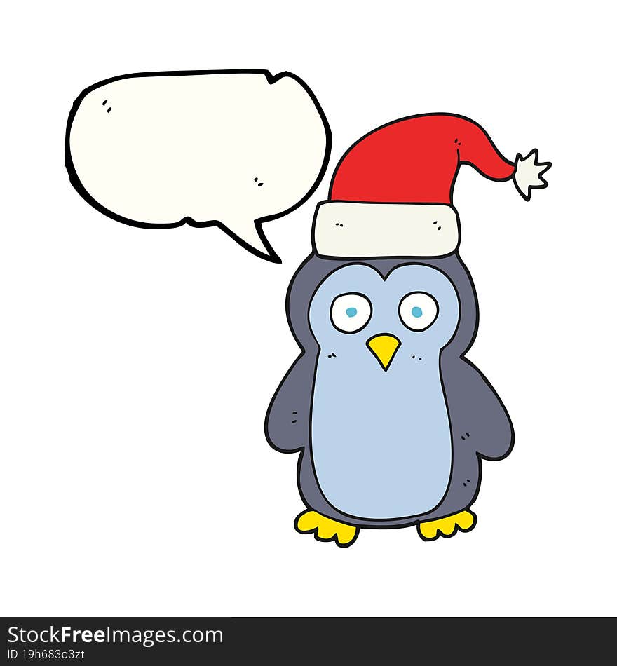 freehand drawn speech bubble cartoon christmas penguin