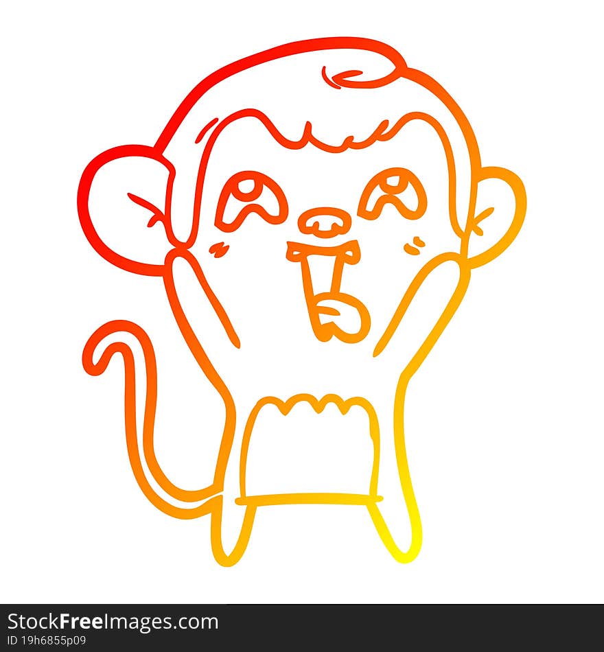 warm gradient line drawing of a crazy cartoon monkey