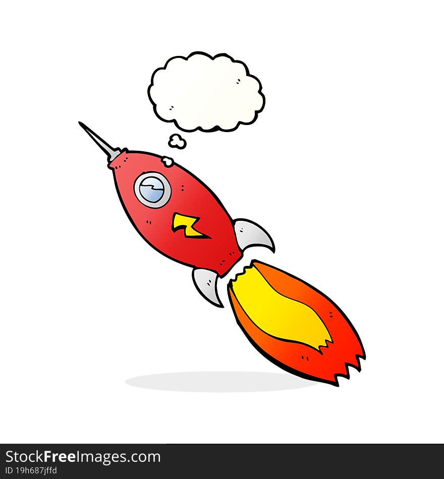 cartoon rocket with thought bubble