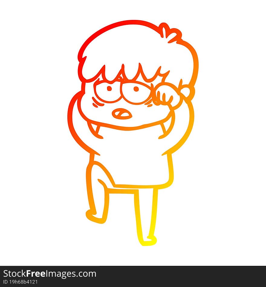 warm gradient line drawing cartoon exhausted boy