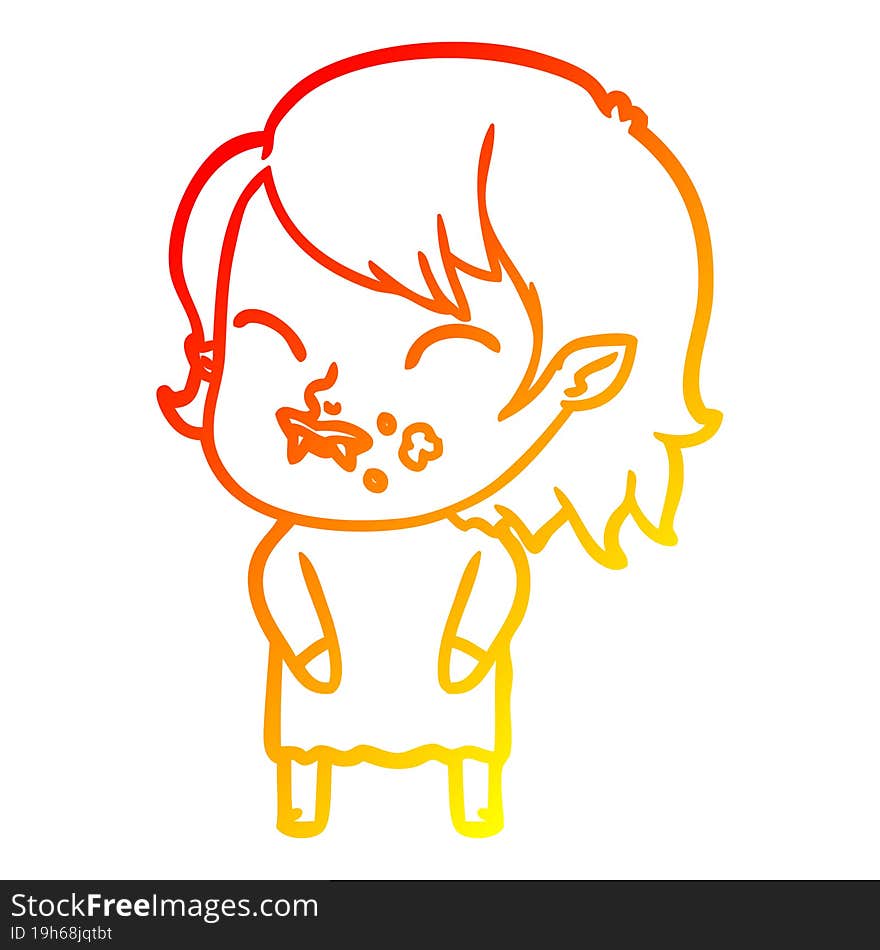 warm gradient line drawing cartoon vampire girl with blood on cheek