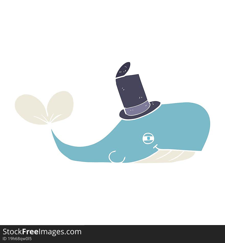 Flat Color Illustration Of A Cartoon Whale Wearing Hat