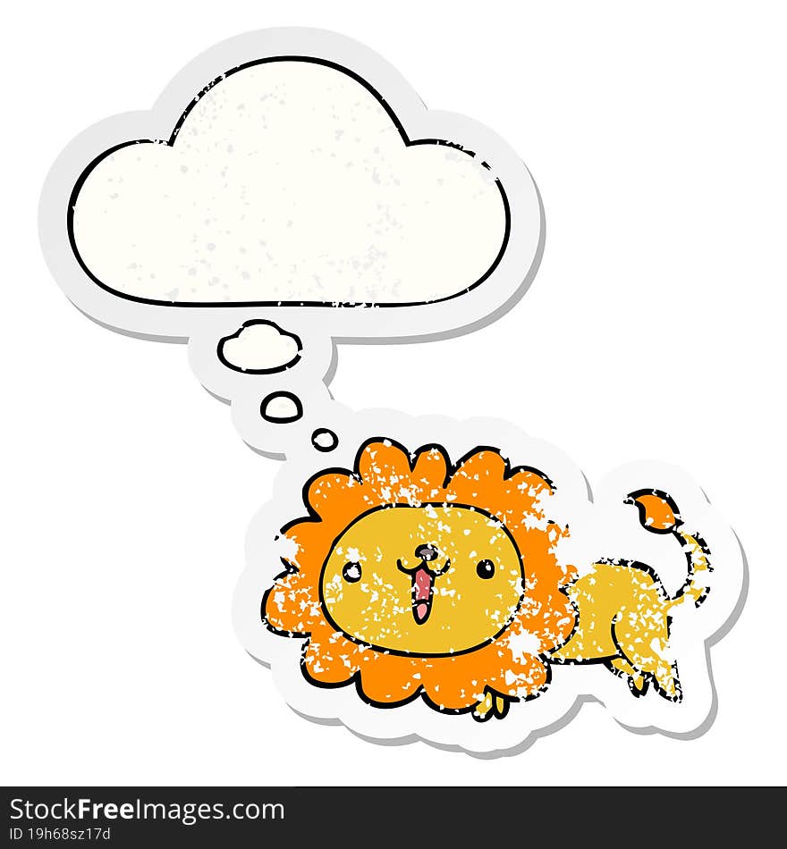 Cute Cartoon Lion And Thought Bubble As A Distressed Worn Sticker