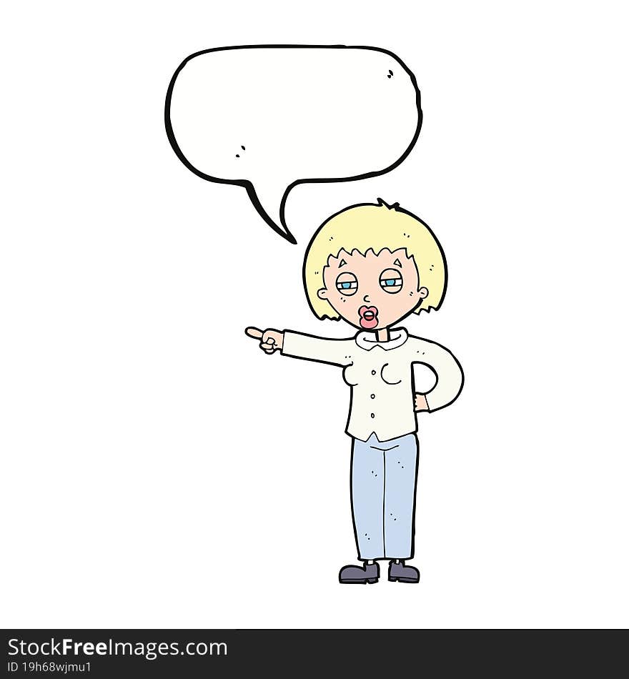 cartoon woman telling off with speech bubble