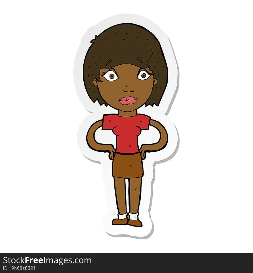 sticker of a cartoon worried woman