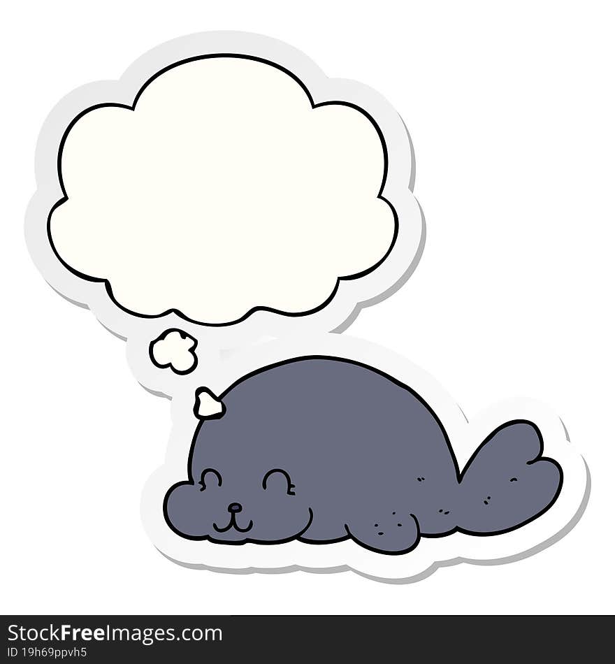 Cute Cartoon Seal And Thought Bubble As A Printed Sticker